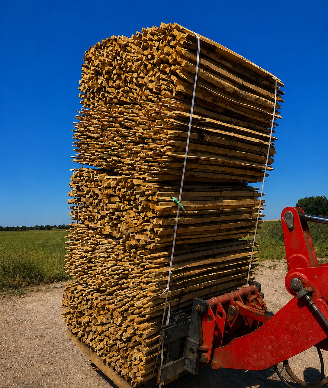 Rouleaux de clôture en châtaignier prêts à l'expédition